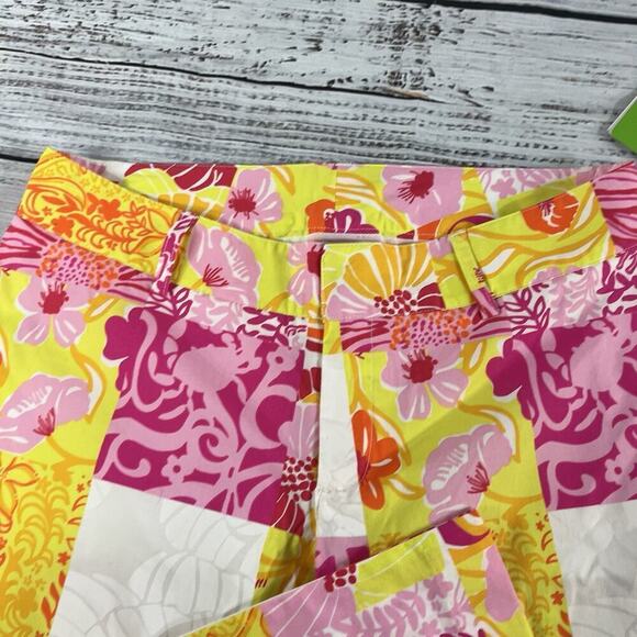 Lilly Pulitzer Rachael Capri Pants sz 4 Pet Kings Court Patch Pink Floral Cabs - Picture 3 of 8